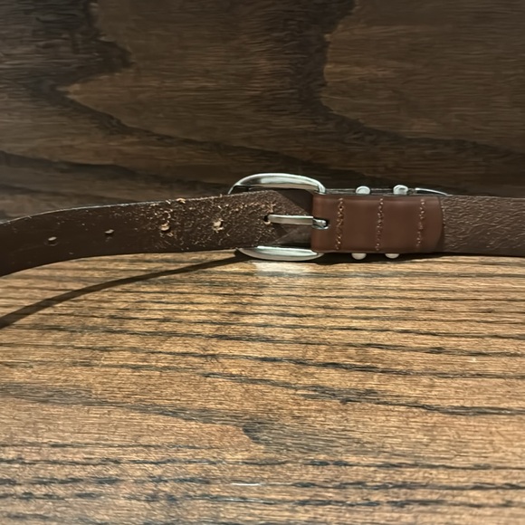 Mens Camel Colored Leather Belt Silver Hardware - Picture 8 of 9